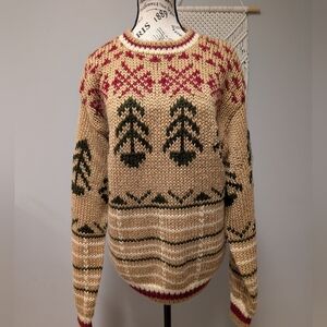 VINTAGE HAND KNIT CHUNKY SWEATER RELAXED FIT Green Red Brown